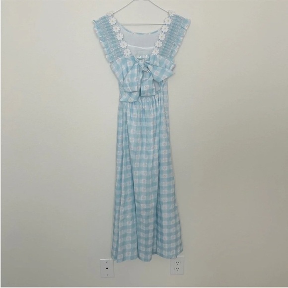 Dondolo x LoveShackFancy Daisy Love Floral Midi Dress Blue - Picture 6 of 10